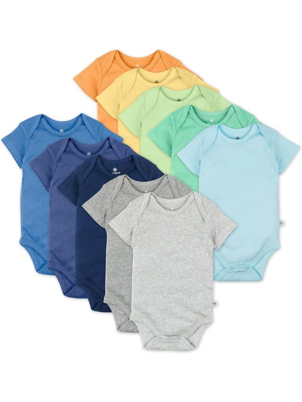 10-Pack Short Sleeve Bodysuits for Infants - Unisex Rainbow Colors, 12 Months